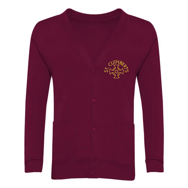 St Cuthbert's Crook Claret School Cardigan with Logo