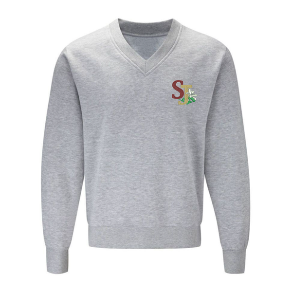 St Joseph's Billingham Grey School V-Neck Sweatshirt with Logo (Year 6 Only)