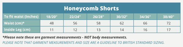 Honeycomb short size guide Honeycomb short size guide